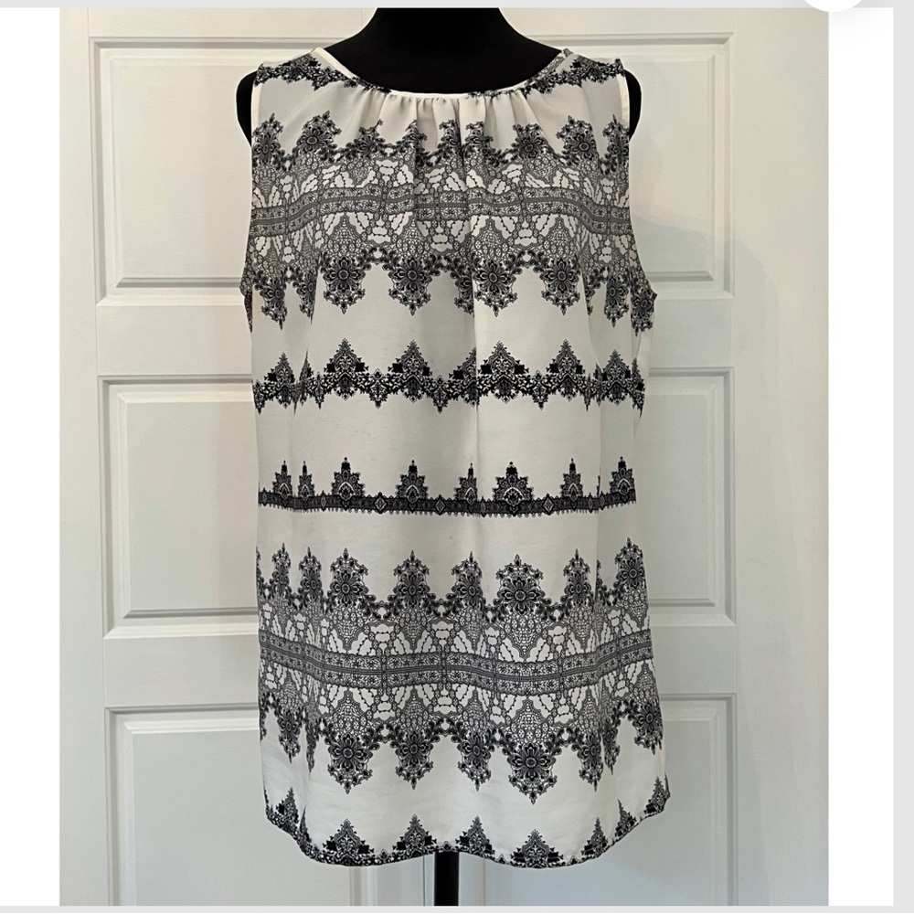 LOFT Black and White Lace Print Blouse